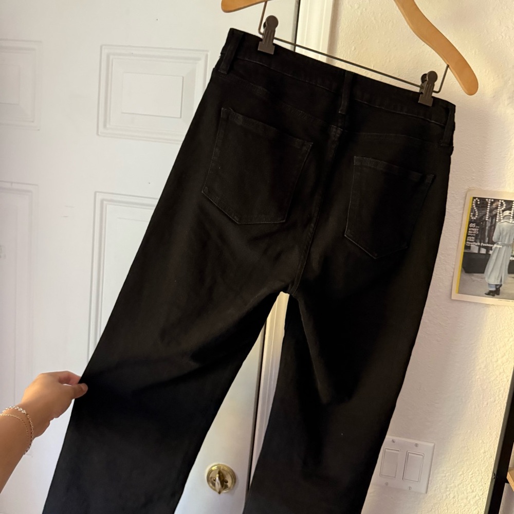 OLIVER LOGAN black Aberdeen cotton wide leg cropped raw fray hem jeans - Picture 4 of 7